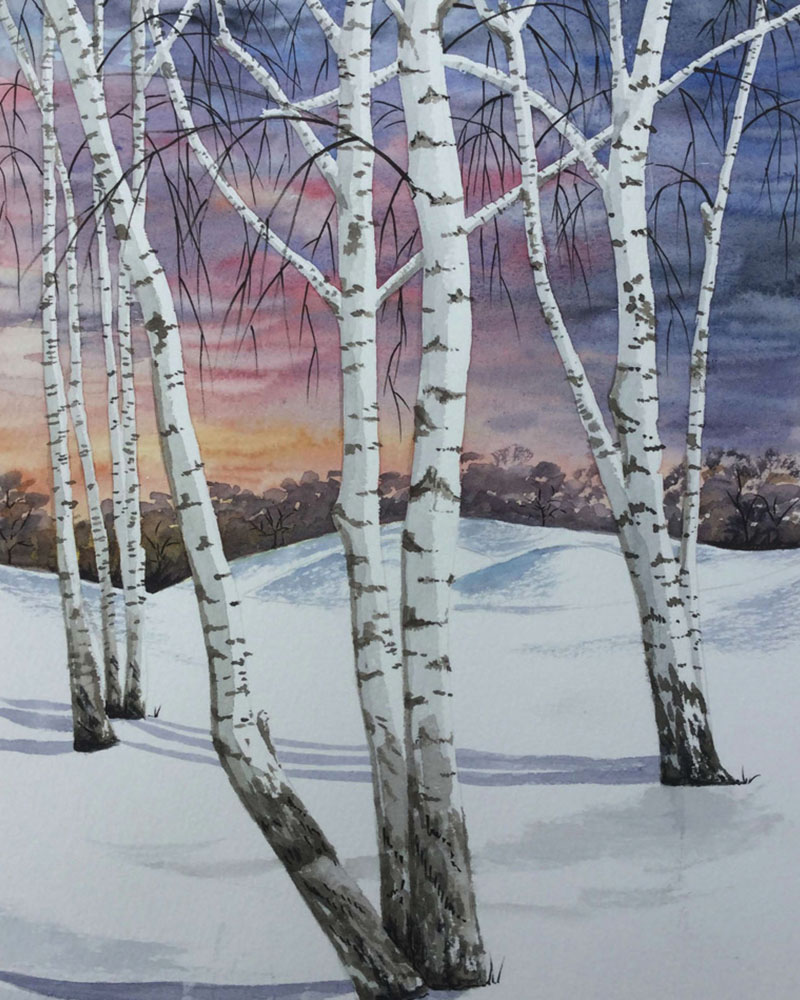Watercolour Painting – Trees & Snow