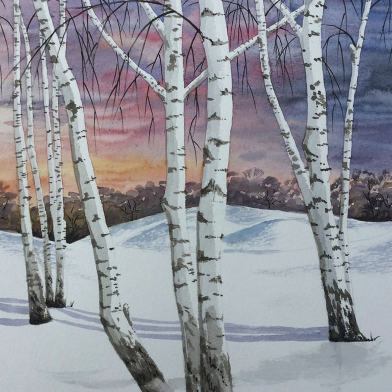Watercolour Painting – Trees & Snow